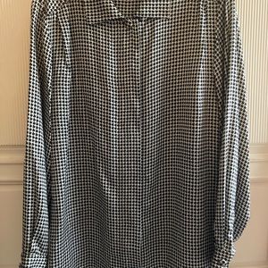 Ann Taylor houndstooth silk blouses. Covered buttons.  Classic!